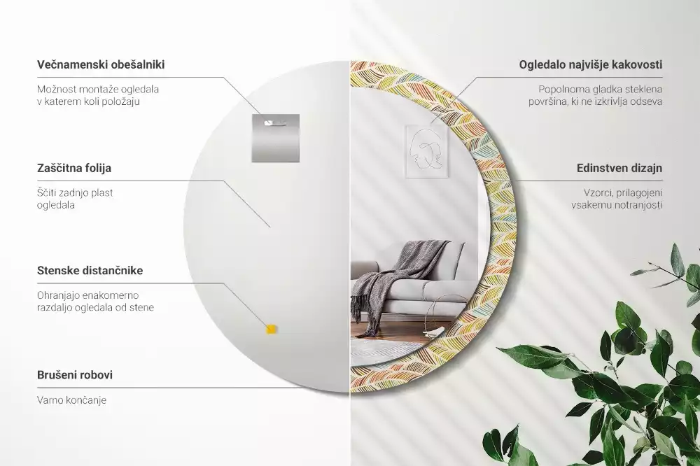 Oglindă rotundă ramă cu imprimeu Abstract