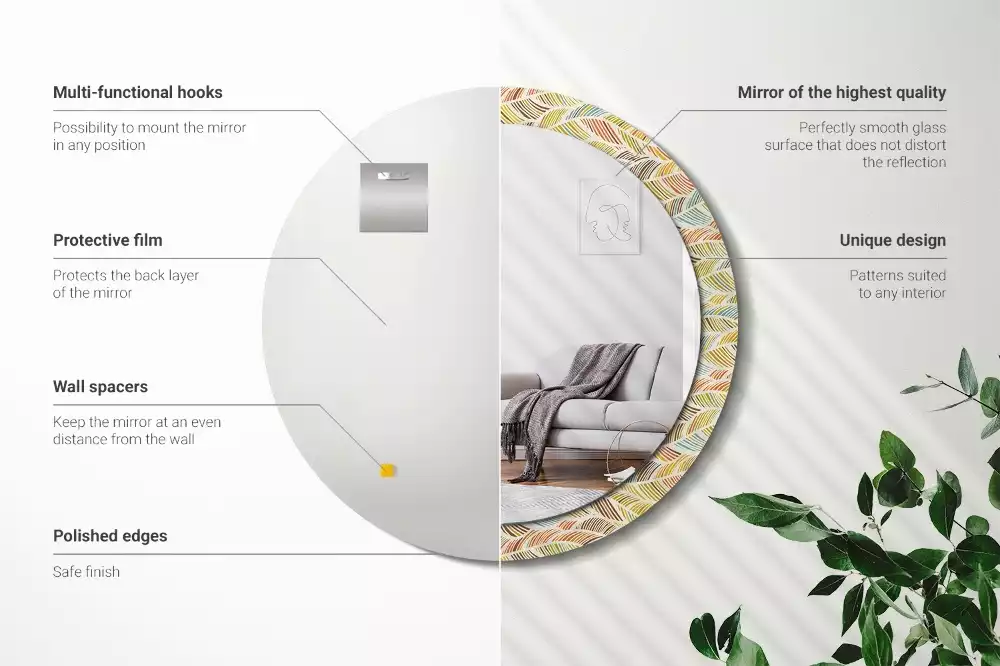 Oglindă rotundă ramă cu imprimeu Abstract