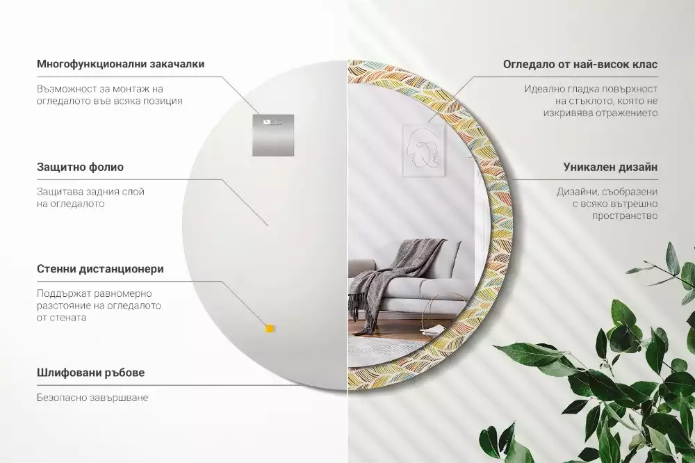 Oglindă rotundă ramă cu imprimeu Abstract