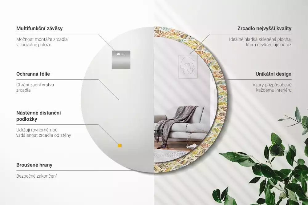 Oglindă rotundă ramă cu imprimeu Abstract