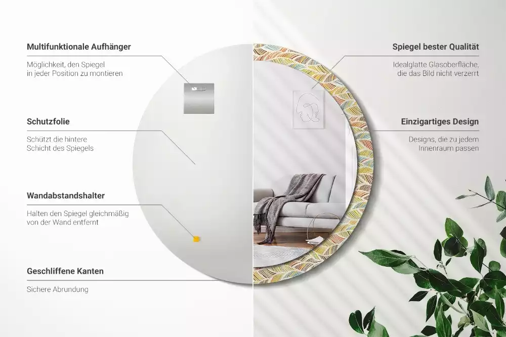 Oglindă rotundă ramă cu imprimeu Abstract