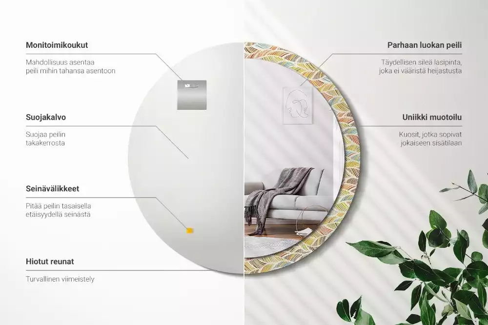 Oglindă rotundă ramă cu imprimeu Abstract