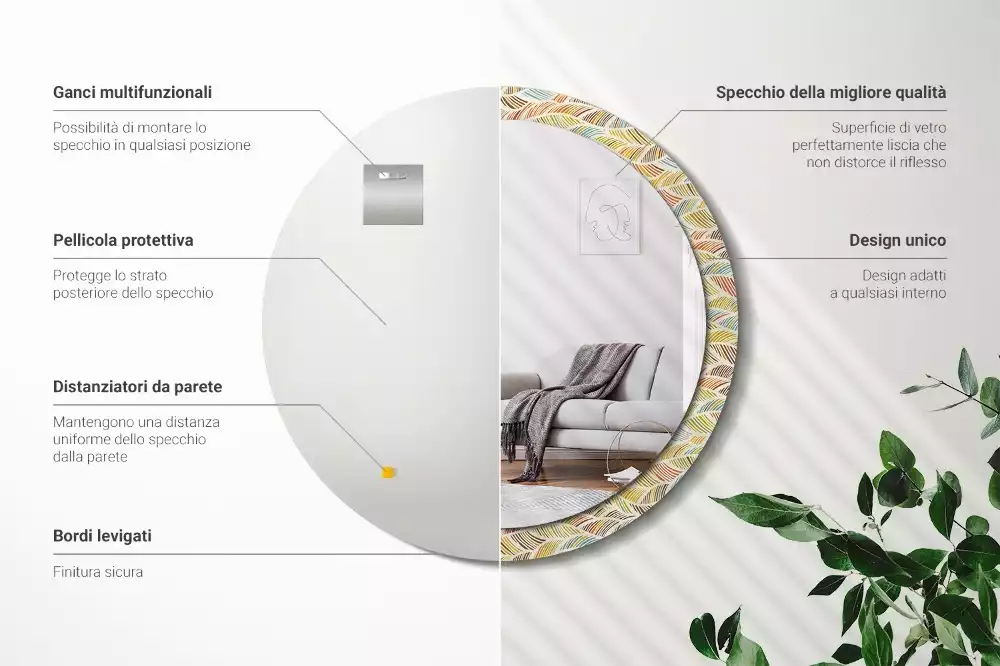 Oglindă rotundă ramă cu imprimeu Abstract