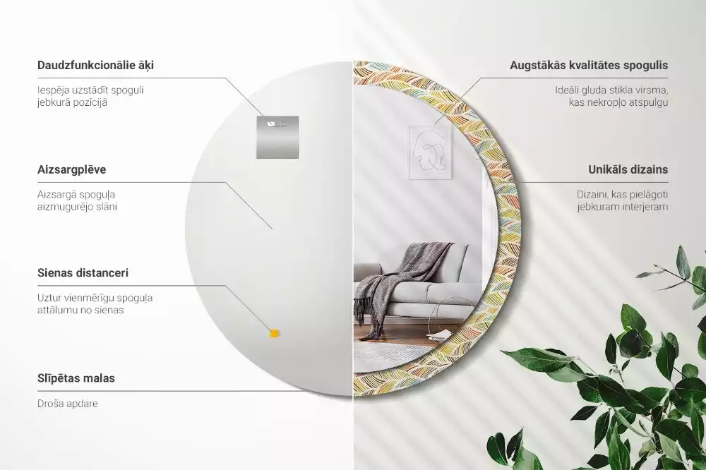 Oglindă rotundă ramă cu imprimeu Abstract