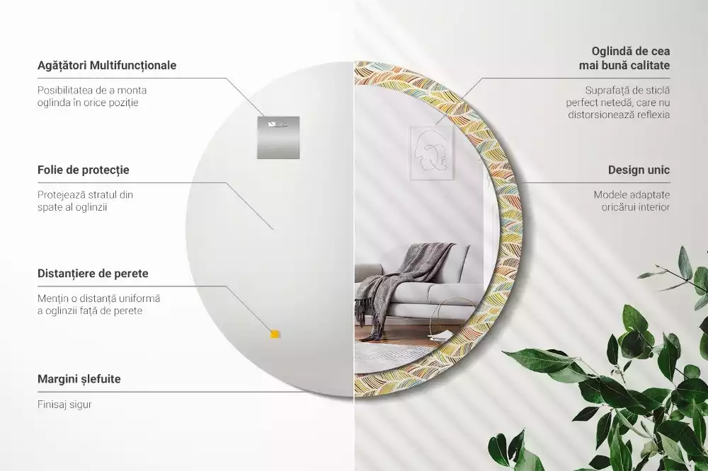 Oglindă rotundă ramă cu imprimeu Abstract