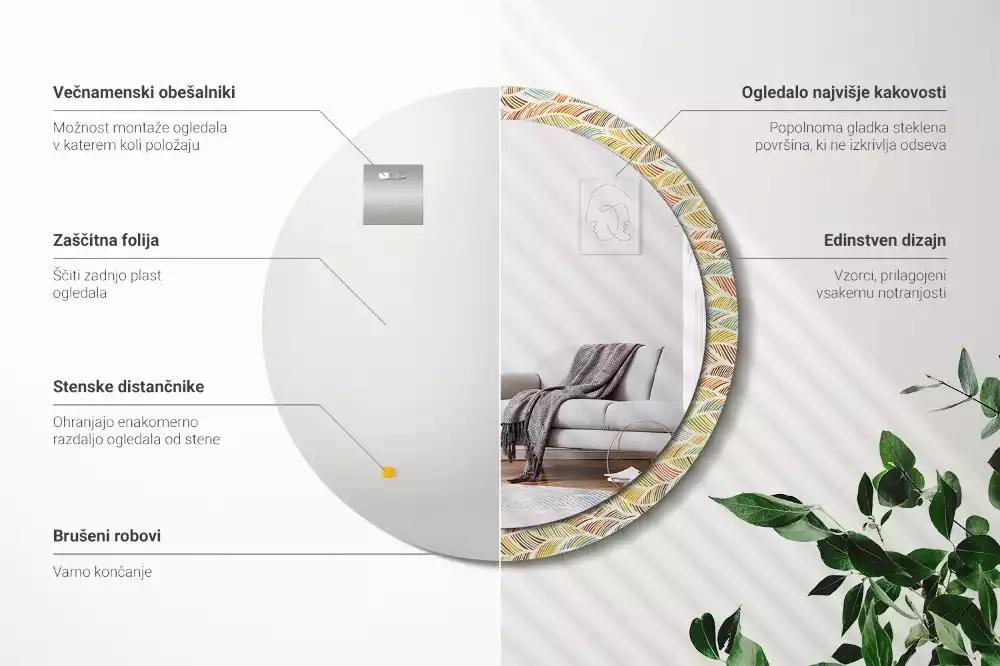 Oglindă rotundă ramă cu imprimeu Abstract