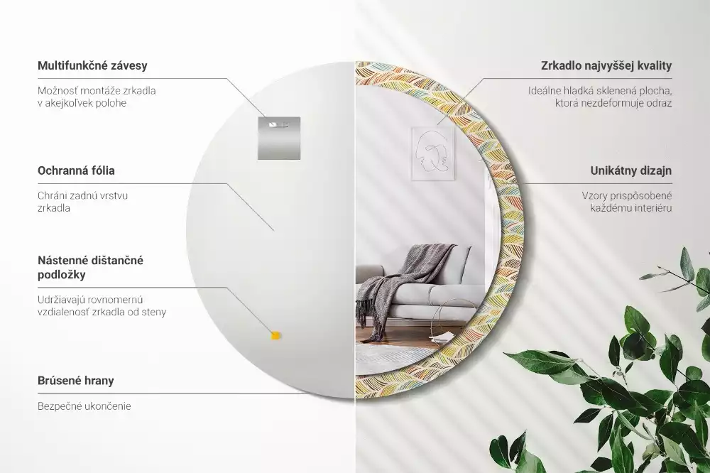 Oglindă rotundă ramă cu imprimeu Abstract