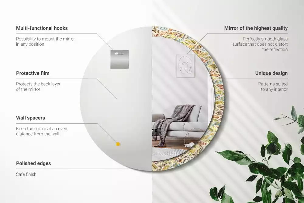 Oglindă rotundă ramă cu imprimeu Abstract