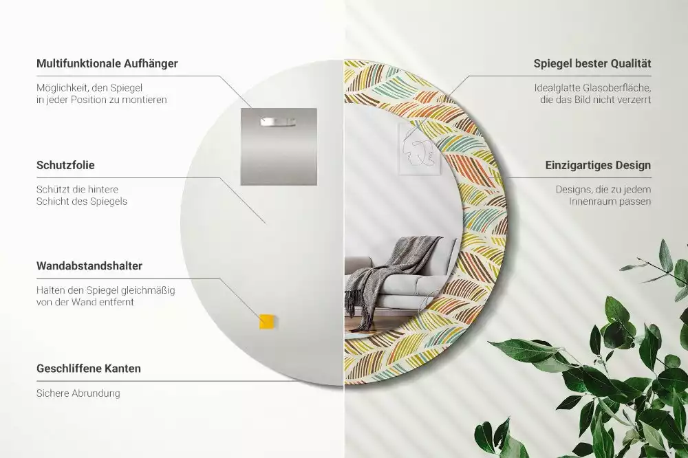 Oglindă rotundă ramă cu imprimeu Abstract