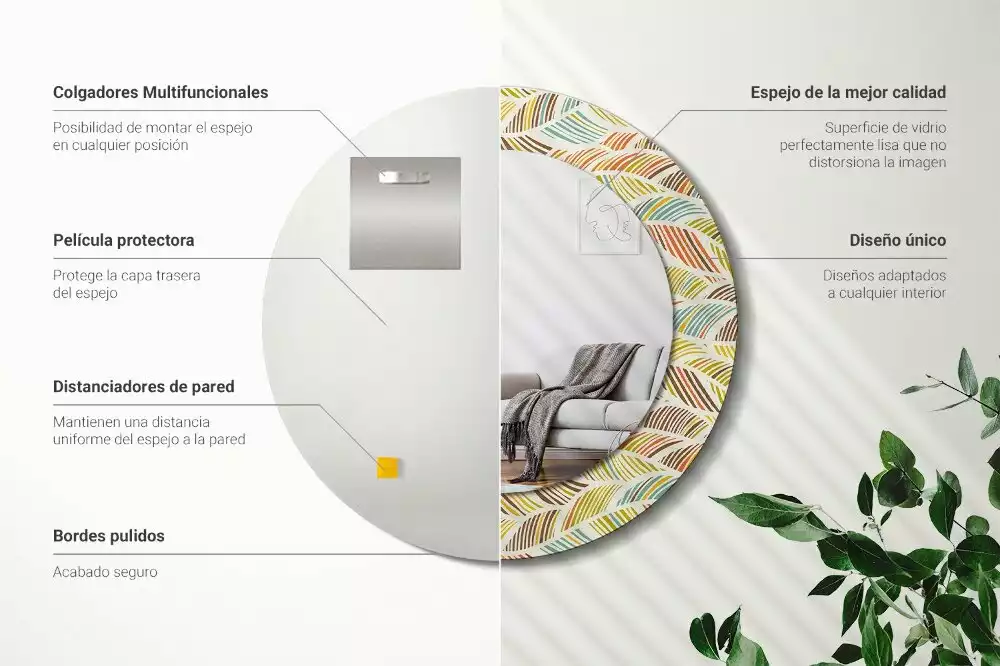 Oglindă rotundă ramă cu imprimeu Abstract