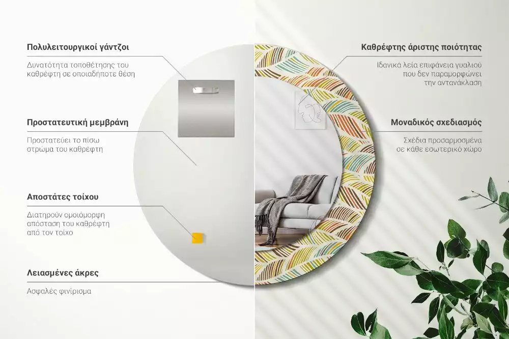 Oglindă rotundă ramă cu imprimeu Abstract