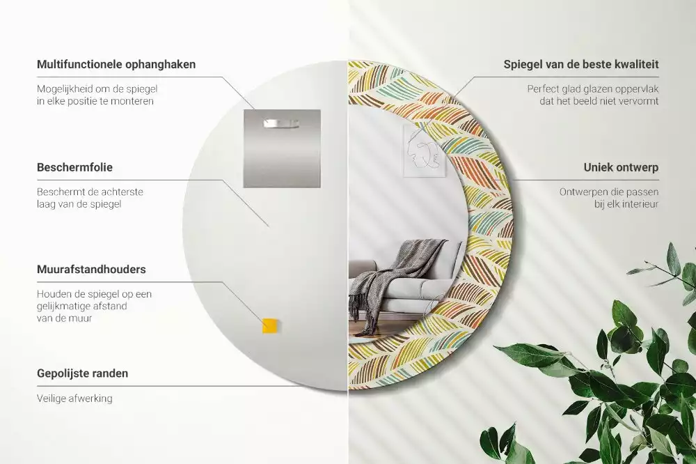 Oglindă rotundă ramă cu imprimeu Abstract