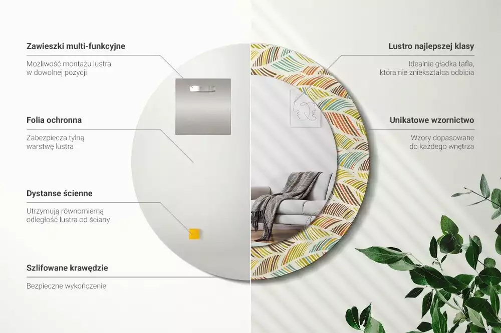 Oglindă rotundă ramă cu imprimeu Abstract