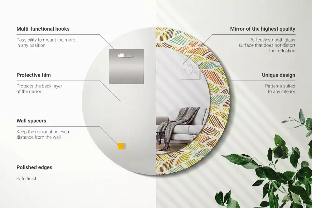 Oglindă rotundă ramă cu imprimeu Abstract