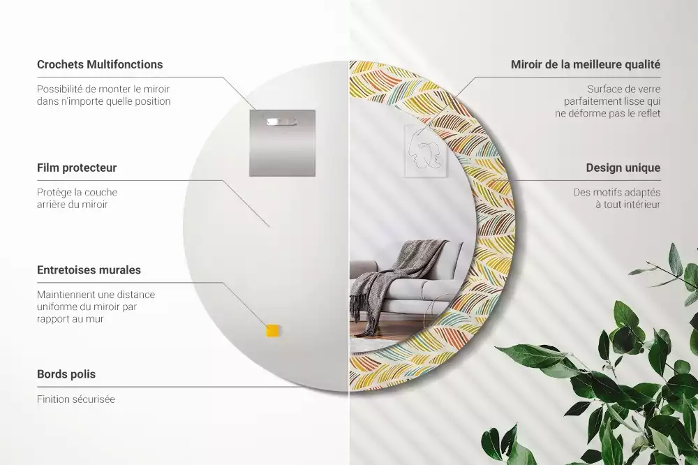 Oglindă rotundă ramă cu imprimeu Abstract