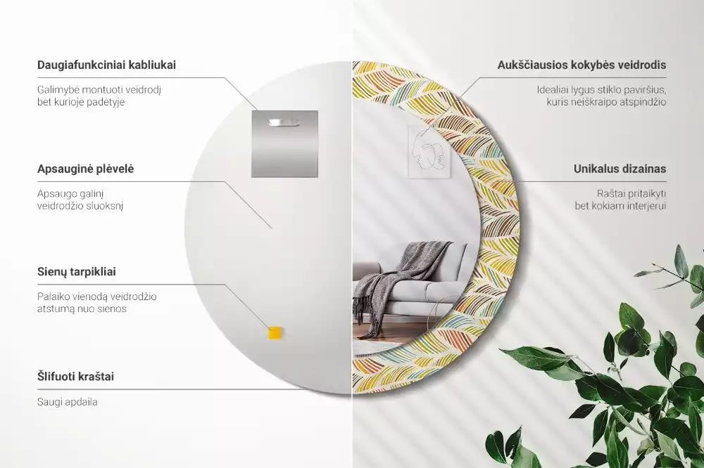 Oglindă rotundă ramă cu imprimeu Abstract