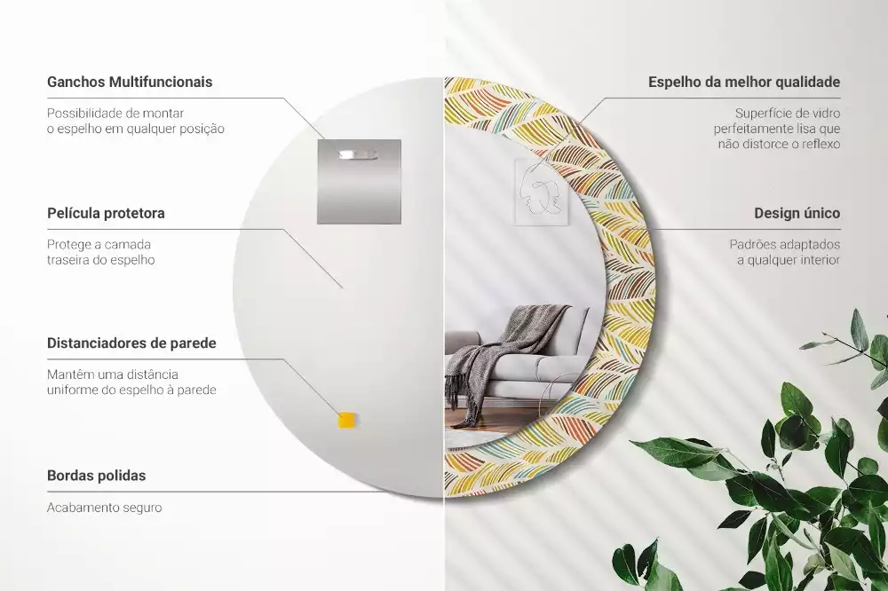 Oglindă rotundă ramă cu imprimeu Abstract