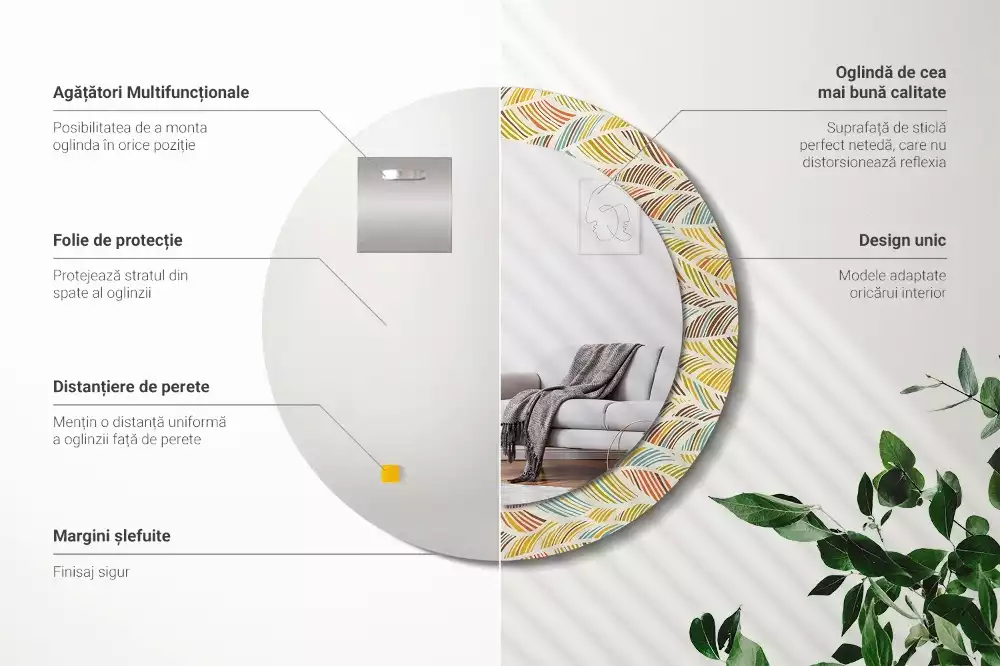 Oglindă rotundă ramă cu imprimeu Abstract