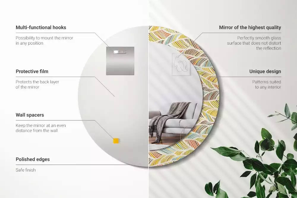 Oglindă rotundă ramă cu imprimeu Abstract