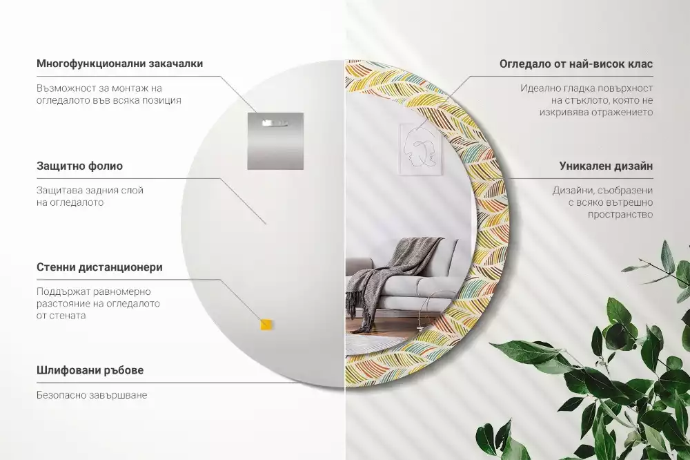 Oglindă rotundă ramă cu imprimeu Abstract