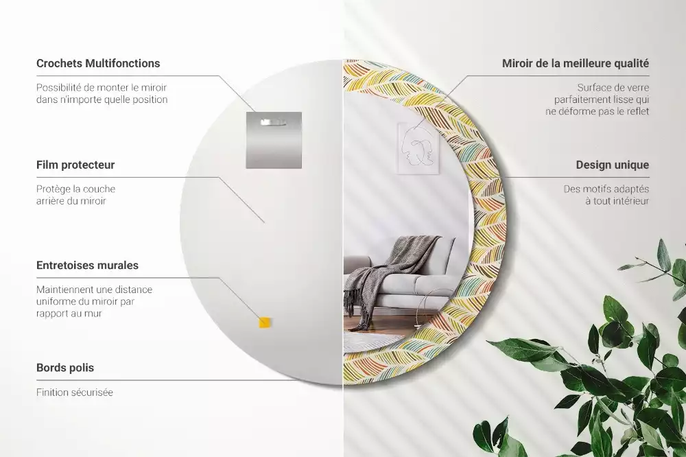 Oglindă rotundă ramă cu imprimeu Abstract