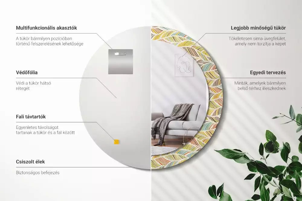 Oglindă rotundă ramă cu imprimeu Abstract