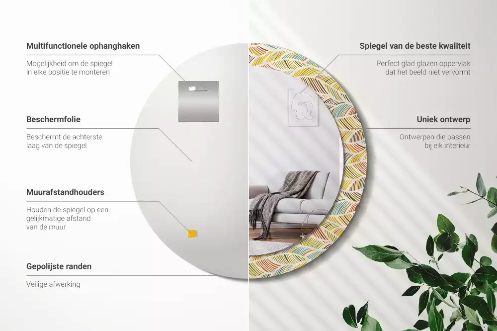 Oglindă rotundă ramă cu imprimeu Abstract