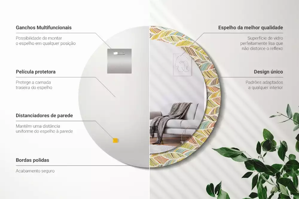 Oglindă rotundă ramă cu imprimeu Abstract