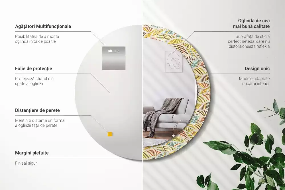 Oglindă rotundă ramă cu imprimeu Abstract