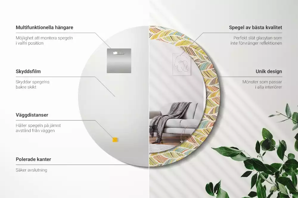 Oglindă rotundă ramă cu imprimeu Abstract