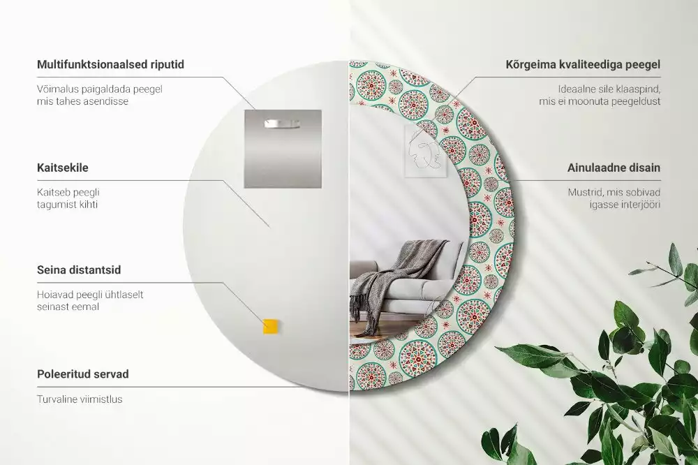 Oglindă rotundă imprimată Model boho