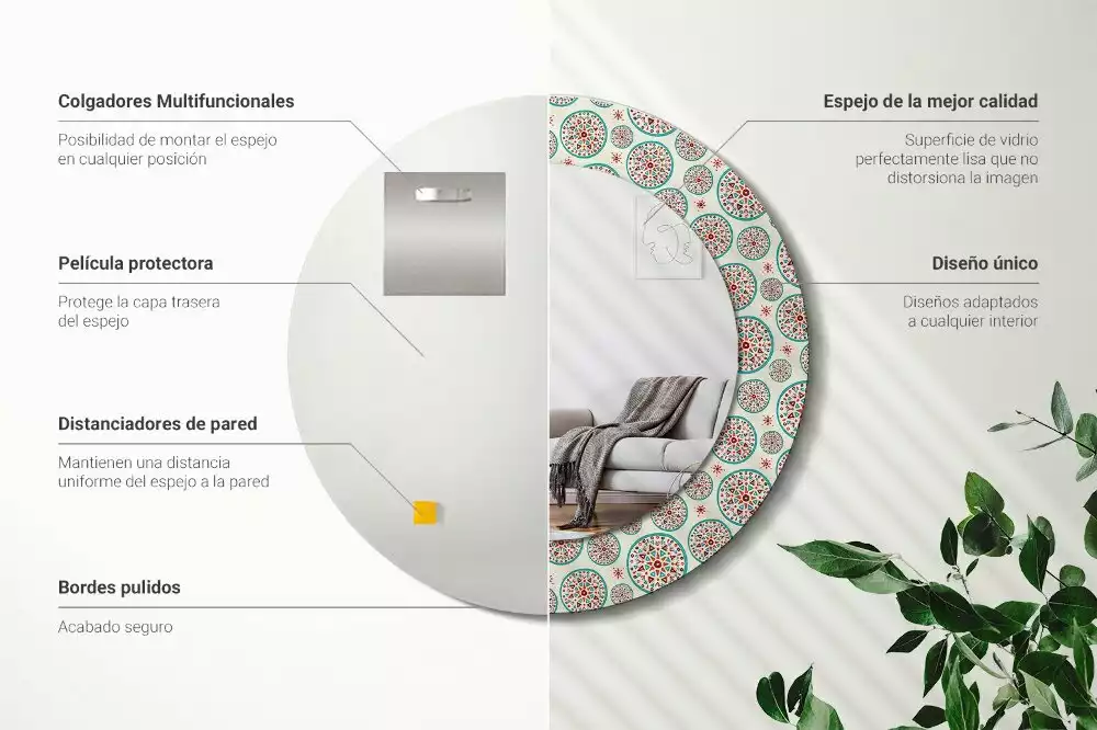 Oglindă rotundă imprimată Model boho