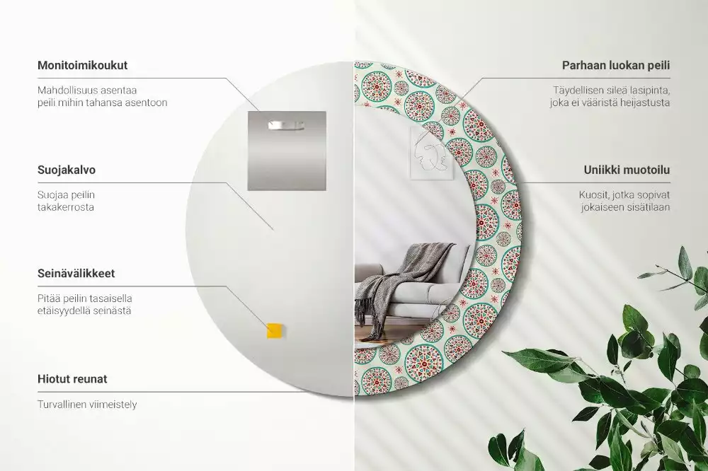 Oglindă rotundă imprimată Model boho