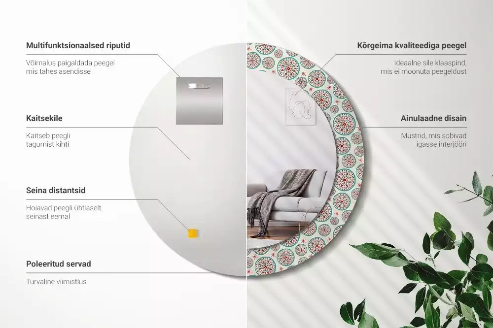 Oglindă rotundă imprimată Model boho