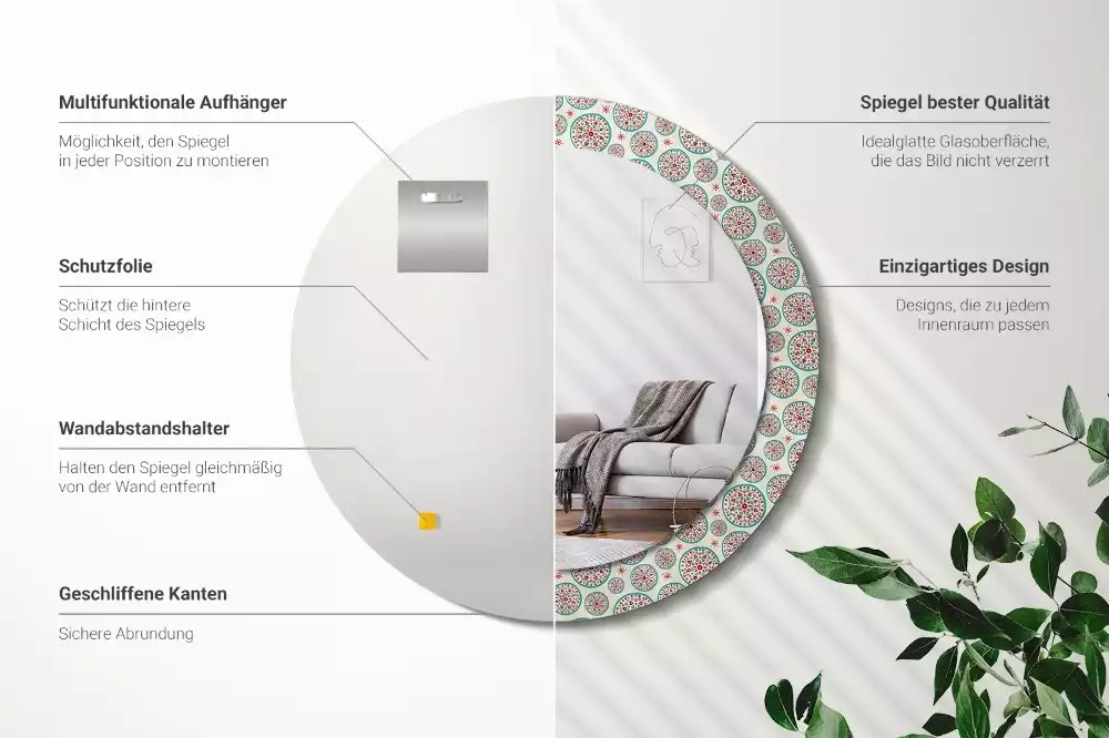 Oglindă rotundă imprimată Model boho