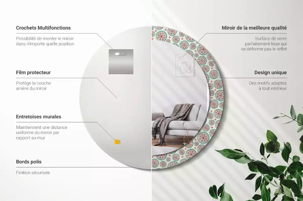 Oglindă rotundă imprimată Model boho