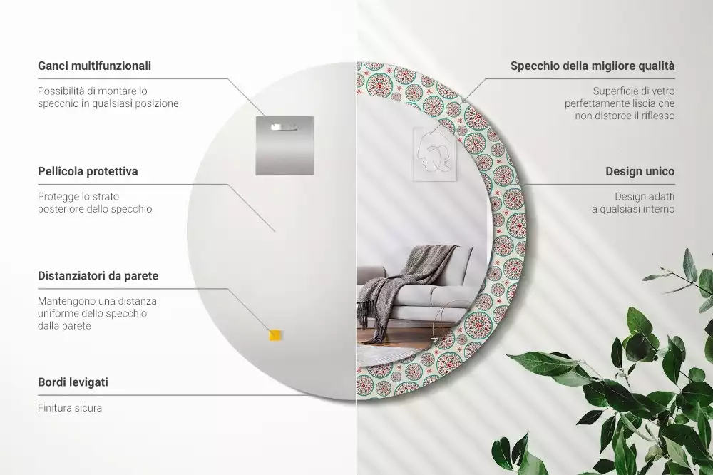 Oglindă rotundă imprimată Model boho