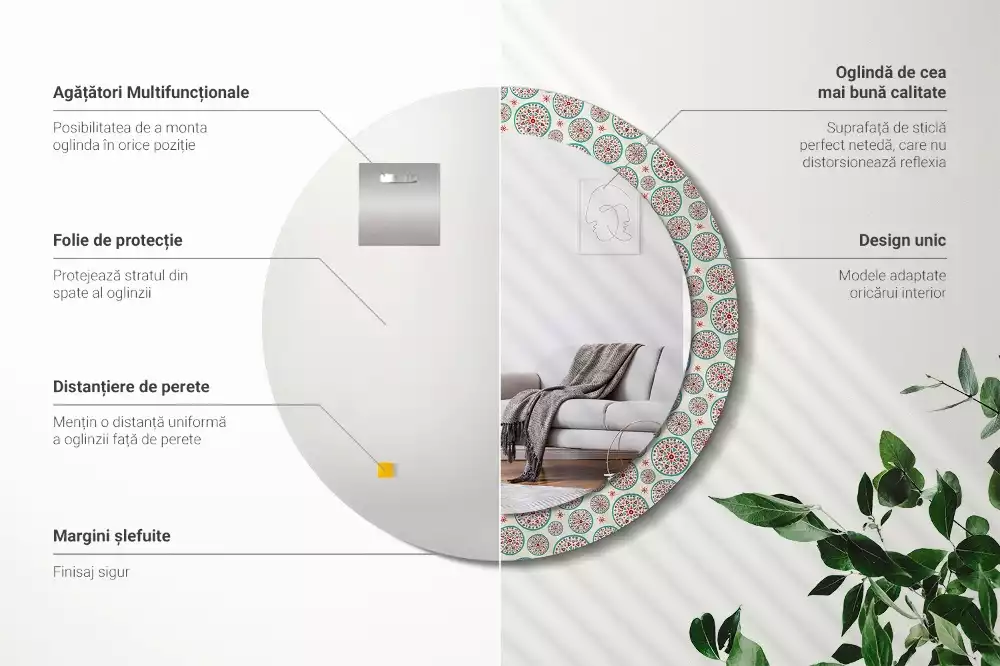 Oglindă rotundă imprimată Model boho