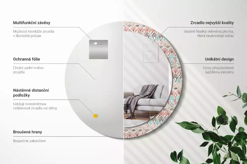 Oglindă rotundă ramă cu imprimeu Model etnic