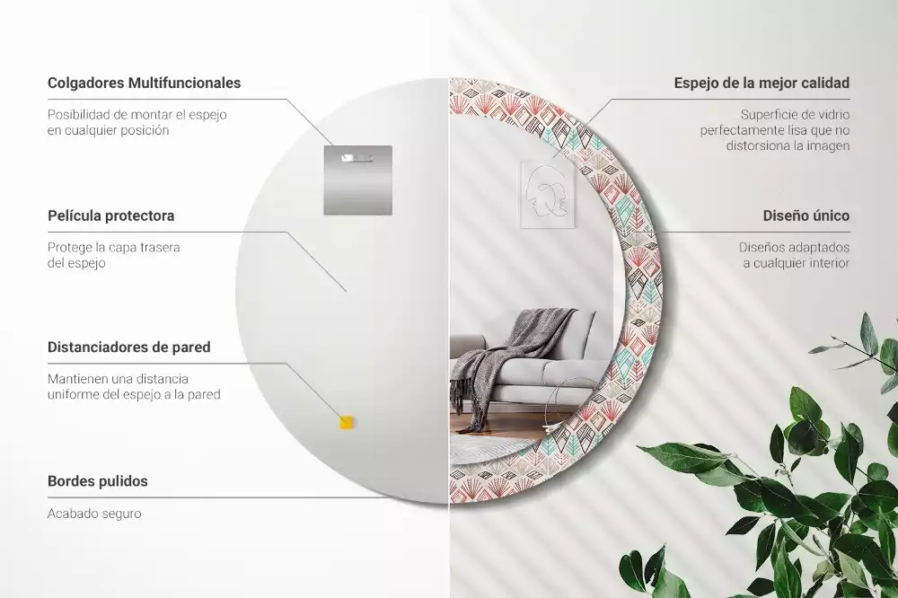 Oglindă rotundă ramă cu imprimeu Model etnic