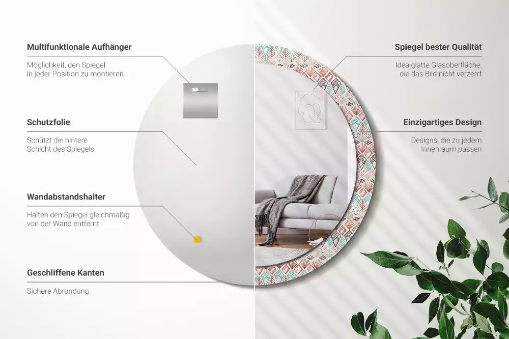 Oglindă rotundă ramă cu imprimeu Model etnic