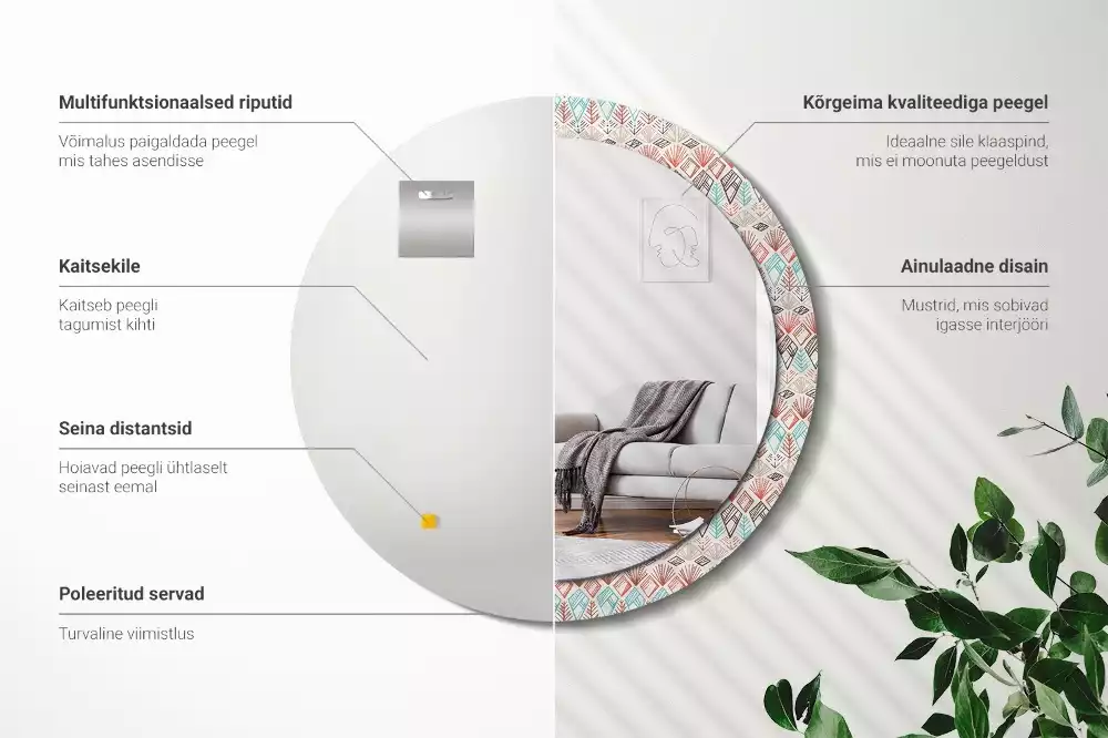 Oglindă rotundă ramă cu imprimeu Model etnic