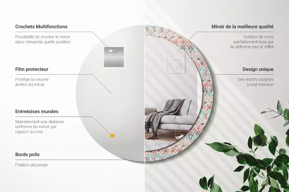 Oglindă rotundă ramă cu imprimeu Model etnic
