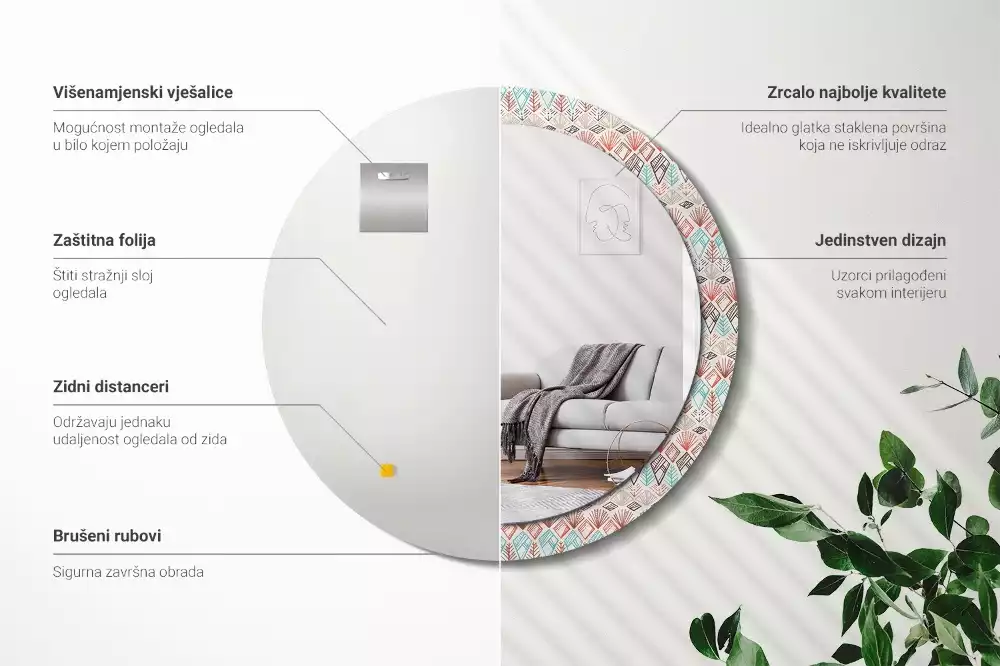 Oglindă rotundă ramă cu imprimeu Model etnic