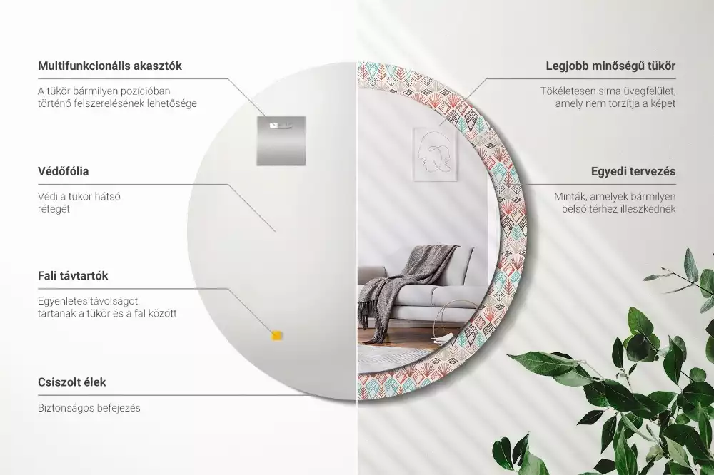 Oglindă rotundă ramă cu imprimeu Model etnic