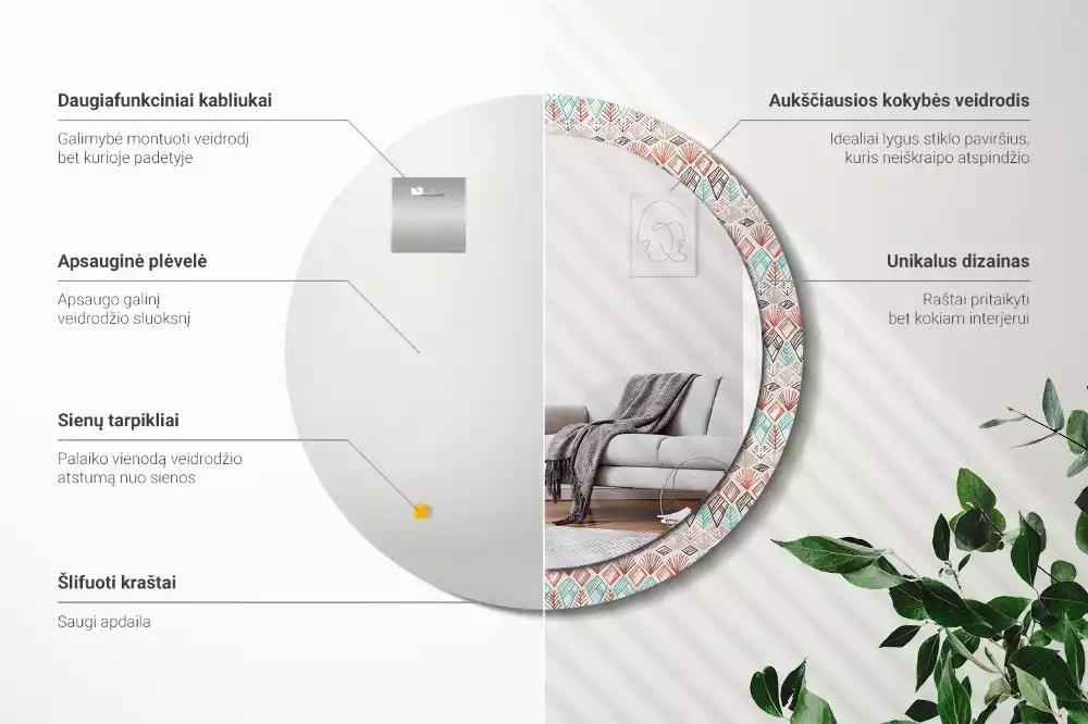 Oglindă rotundă ramă cu imprimeu Model etnic