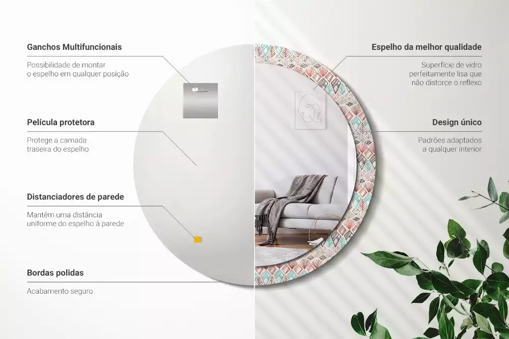 Oglindă rotundă ramă cu imprimeu Model etnic