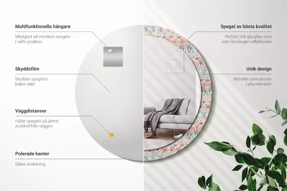 Oglindă rotundă ramă cu imprimeu Model etnic