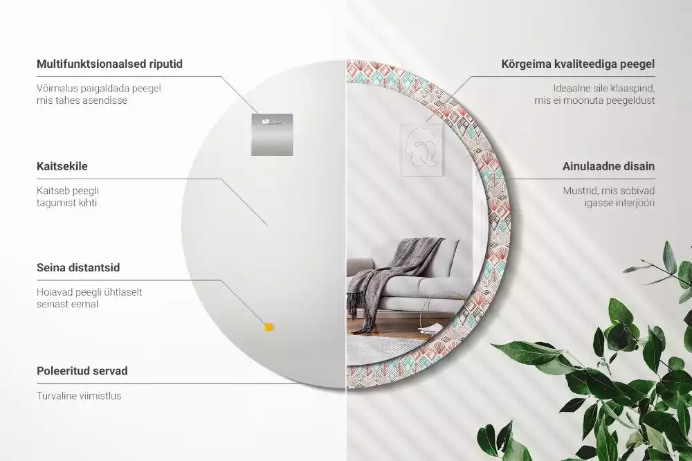 Oglindă rotundă ramă cu imprimeu Model etnic