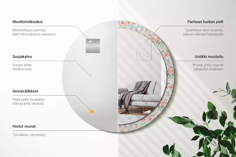 Oglindă rotundă ramă cu imprimeu Model etnic